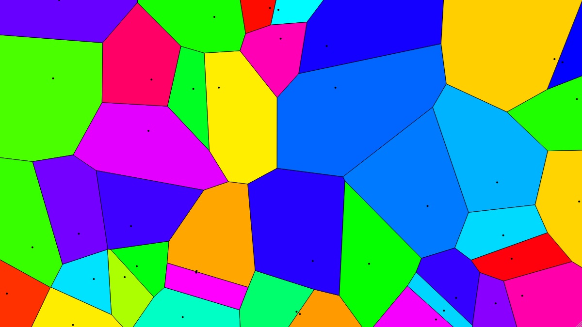 An image preview of the Voronoi project, showing a colorful Voronoi diagram generated from a cloud of moving points.